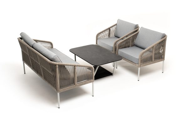 "Канны" лаунж-зона 4-местная из роупа со столом "Глория" (серый гранит), каркас алюминиевый светло-серый, роуп серый меланж — изображение 4