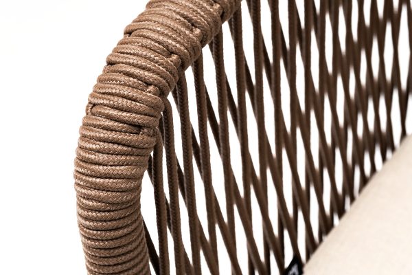 "Марсель" стул плетеный из роупа, каркас алюминий белый муар, роуп коричневый круглый, ткань бежевая 052 — изображение 5