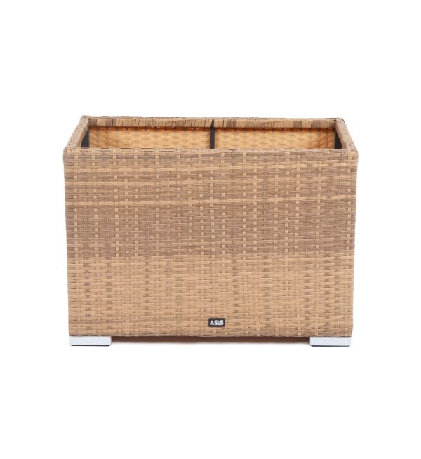 "Лунго" кашпо для цветов большое плетеное из искусственного ротанга, цвет соломенный — изображение 4