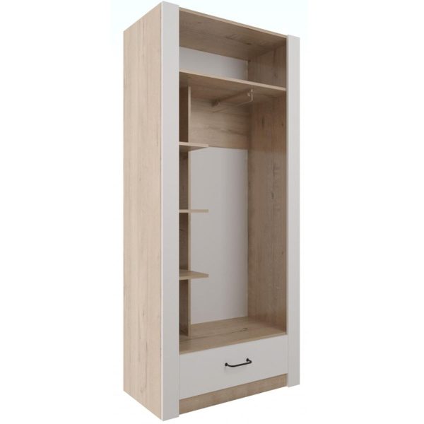 Eva_5-Prikhozhaya-M1-shkaf-otkr Шкаф «Ева 5» М1 2д, Дуб Ирландский/Белый матовый — изображение 3