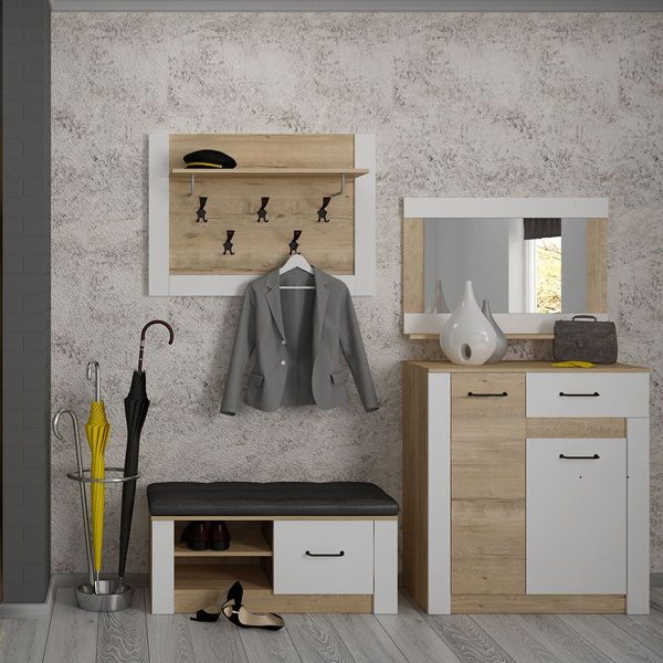 Eva_5-Prikhozhaya-interer Зеркало «Ева 5» М9, Дуб Ирландский/Белый матовый — изображение 3