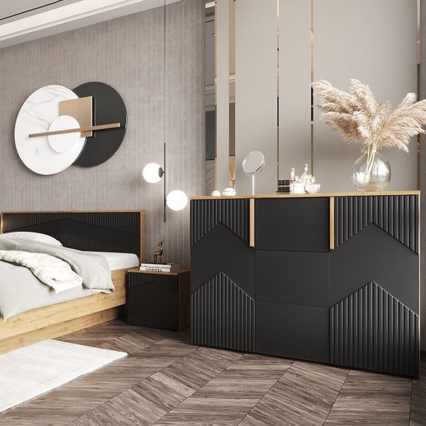 Спальня «Оливия» КМК 0971, дуб наварра/шагрень черная — изображение 3