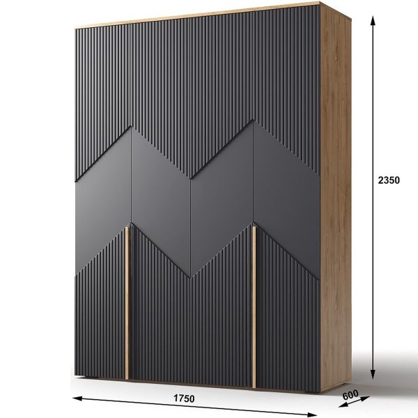 Шкаф «Оливия» 4Д КМК 0971.1, дуб наварра/шагрень черная — изображение 3