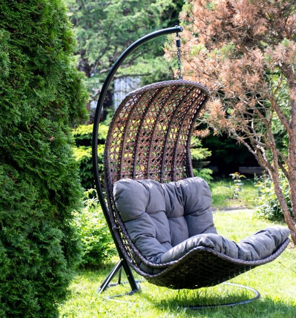 "Виши" подвесное кресло-кокон из искусственного ротанга, цвет коричневый с серо-коричневой подушкой — изображение 3