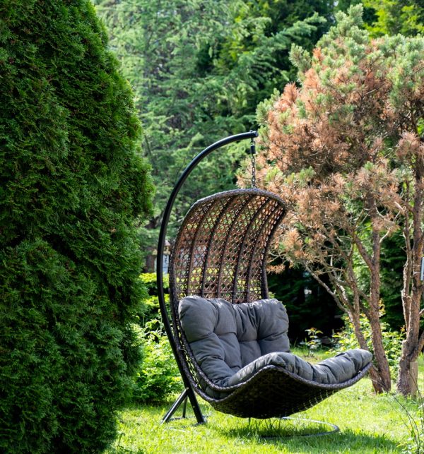 "Виши" подвесное кресло-кокон из искусственного ротанга, цвет коричневый с серо-коричневой подушкой — изображение 4