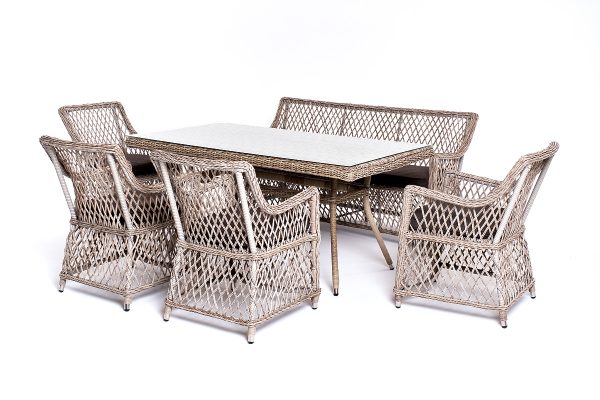 "Катания" обеденная группа плетеная на 6 персон, цвет бежевый — изображение 4