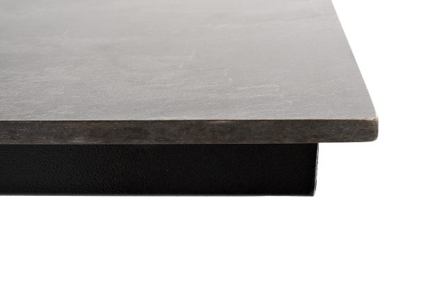 "Каффе" обеденный стол из HPL 140х70см, цвет "серый гранит", подстолье двойное черное чугун — изображение 4