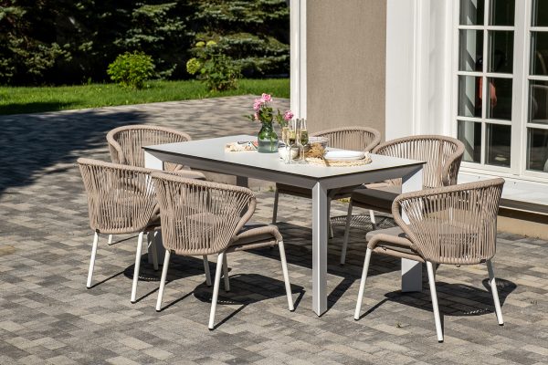 "Венето" обеденная группа на 6 персон со стульями "Милан", каркас белый, роуп бежевый — изображение 4