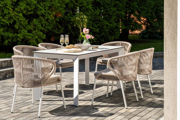 "Венето" обеденная группа на 6 персон со стульями "Милан", каркас белый, роуп бежевый — изображение 5