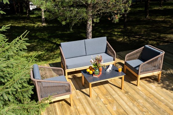 "Канны" лаунж-зона 4-местная из роупа со столиком "Канны" (серый гранит), основание дуб, роуп коричневый — изображение 4