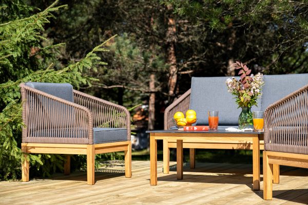 "Канны" лаунж-зона 4-местная из роупа со столиком "Канны" (серый гранит), основание дуб, роуп коричневый — изображение 5