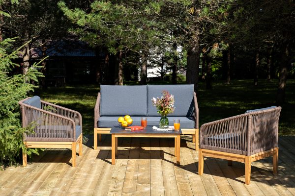 "Канны" лаунж-зона 4-местная из роупа со столиком "Канны" (серый гранит)