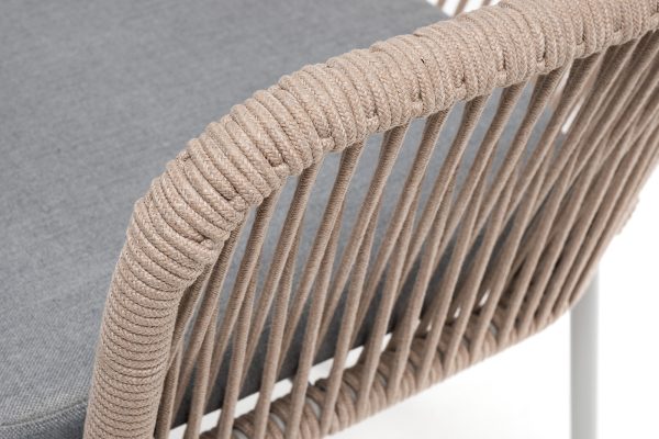 "Лион" стул плетеный из роупа, каркас из стали светло-серый (RAL7035) муар, роуп бежевый круглый, ткань светло-серая — изображение 5