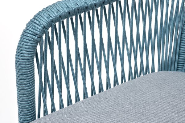 "Лион" стул плетеный из роупа, каркас из стали светло-серый (RAL7035) муар, роуп бирюзовый круглый, ткань светло-серая — изображение 5