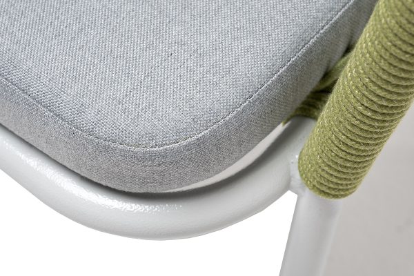 "Лион" стул плетеный из роупа, каркас из стали светло-серый (RAL7035) муар, роуп салатовый меланж круглый, ткань светло-серая — изображение 5