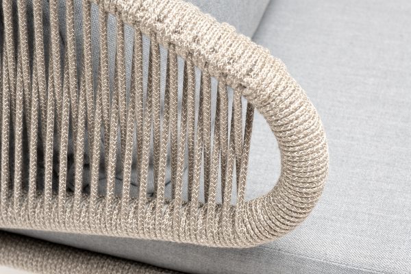 "Милан" кресло плетеное из роупа, каркас алюминий светло-серый (RAL7035) муар, роуп серый меланж круглый, ткань светло-серая — изображение 5