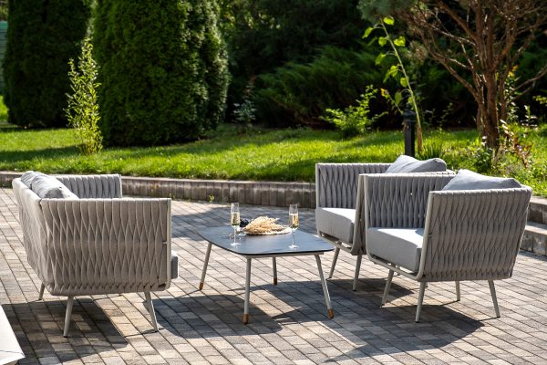 "Монако" лаунж-зона 4-местная из роупа со столом "Верона" (серый гранит), каркас светло-серый, роуп светло-серый — изображение 4