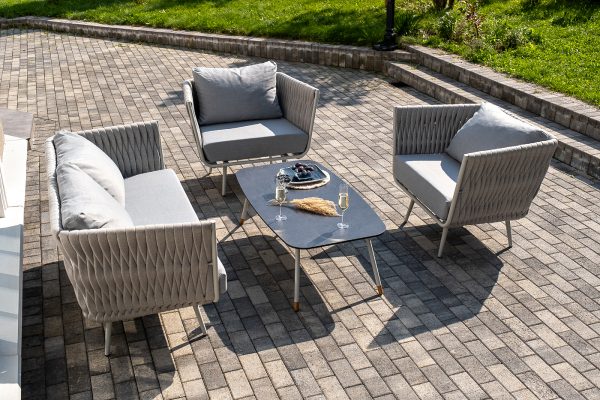 "Монако" лаунж-зона 4-местная из роупа со столом "Верона" (серый гранит), каркас светло-серый, роуп светло-серый — изображение 5