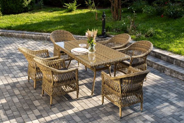 "Амароне" обеденная группа из искусственного ротанга на 6 персон, цвет соломенный — изображение 4