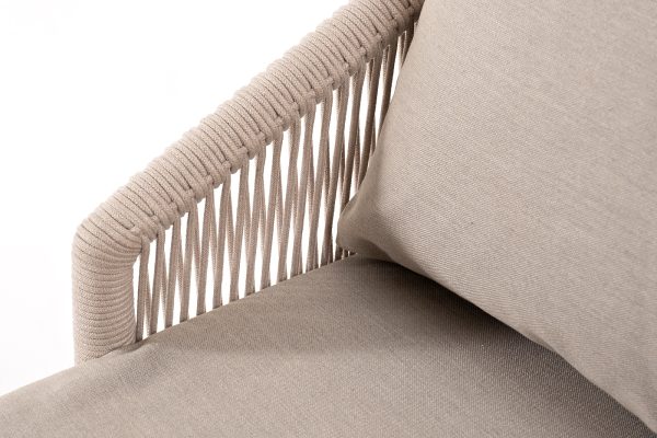 "Верона" диван 3-местный плетеный из роупа, каркас алюминий белый муар, роуп бежевый круглый, ткань бежевая 052 — изображение 5