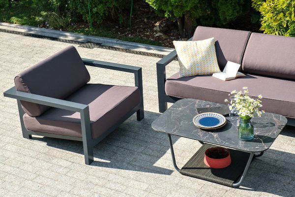 "Гранада" кресло алюминиевое, цвет темно-серый (RAL7024) муар, ткань темно-серая 027 — изображение 5