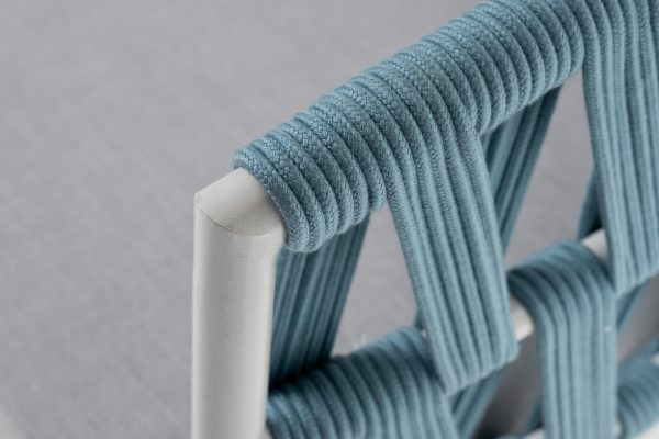 "Диего" диван 2-местный плетеный из роупа, каркас алюминий светло-серый (RAL7035) муар, роуп бирюзовый круглый, ткань светло-серая — изображение 5