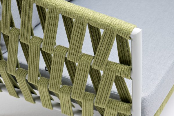 "Диего" диван 2-местный плетеный из роупа, каркас алюминий светло-серый (RAL7035) муар, роуп салатовый меланж круглый, ткань светло-серая — изображение 5