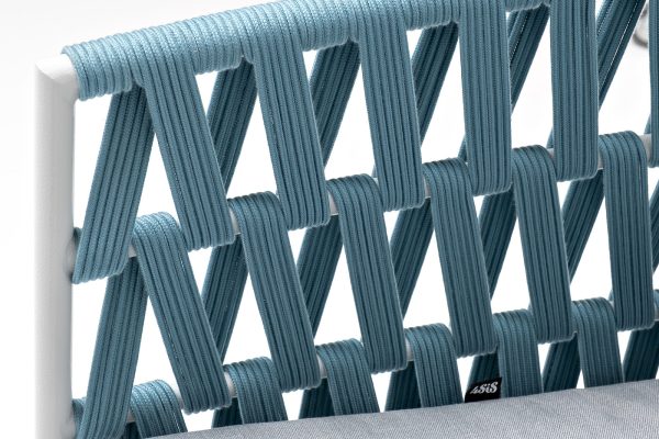 "Диего" кресло плетеное из роупа, каркас алюминий светло-серый (RAL7035) муар, роуп бирюзовый круглый, ткань светло-серая — изображение 5