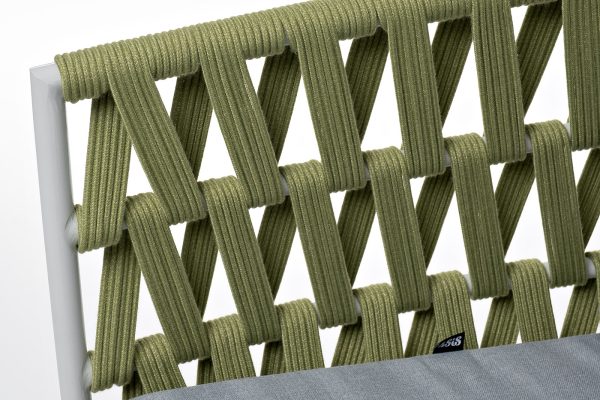 "Диего" кресло плетеное из роупа, каркас алюминий светло-серый (RAL7035) муар, роуп салатовый меланж круглый, ткань светло-серая — изображение 5