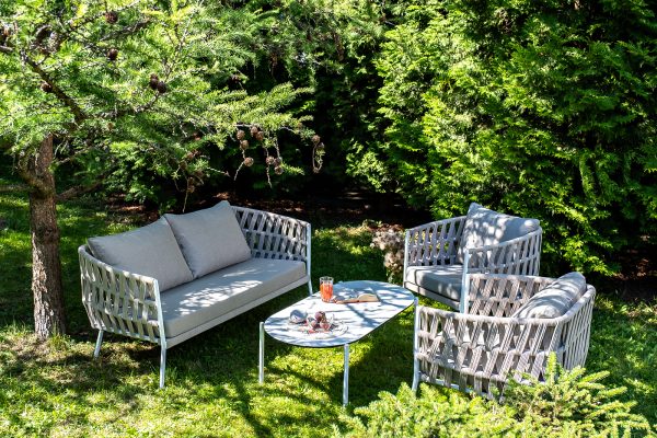 "Диего" лаунж-зона 4-местная плетеная из роупа (веревки), каркас алюминиевый белый, роуп бежевый — изображение 5