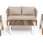 "Диего" лаунж-зона 4-местная плетеная из роупа со столиком "Канны" цвета "дуб"