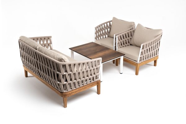 "Диего" лаунж-зона 4-местная плетеная из роупа со столиком "Канны" цвета "дуб", основание дуб, роуп бежевый — изображение 4