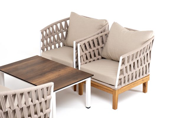 "Диего" лаунж-зона 4-местная плетеная из роупа со столиком "Канны" цвета "дуб", основание дуб, роуп бежевый — изображение 5