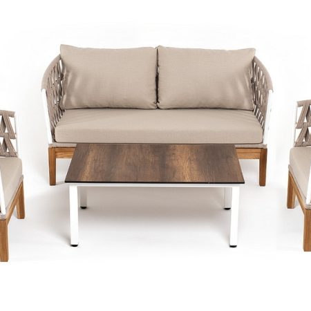 "Диего" лаунж-зона 4-местная плетеная из роупа со столиком "Канны" цвета "дуб"