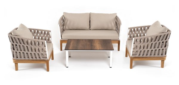 "Диего" лаунж-зона 4-местная плетеная из роупа со столиком "Канны" цвета "дуб"