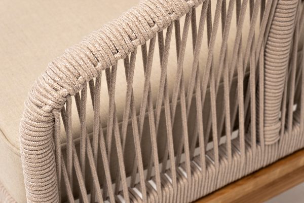 "Канны" кресло плетеное из роупа, основание дуб, роуп бежевый круглый, ткань бежевая 052 — изображение 4