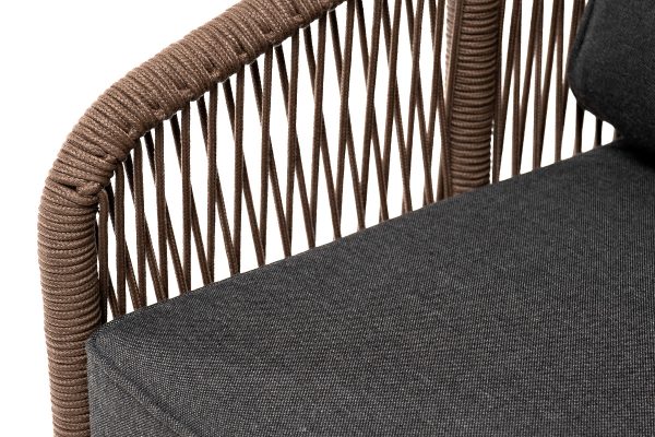 "Канны" кресло плетеное из роупа, основание дуб, роуп коричневый круглый, ткань темно-серая 027 — изображение 5