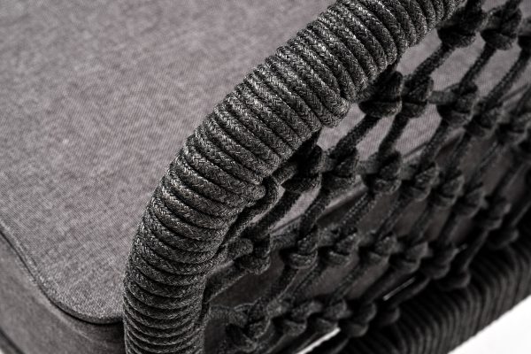 "Канны" кресло плетеное из роупа (узелки), каркас алюминий темно-серый (RAL7024) муар, роуп темно-серый круглый, ткань темно-серая 027 — изображение 5