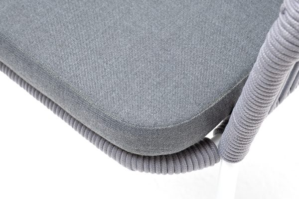 "Лион" стул плетеный из роупа, каркас из стали белый муар, роуп светло-серый круглый, ткань светло-серая — изображение 5