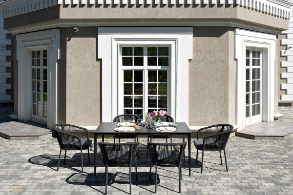 "Малага" обеденная группа на 6 персон со стульями "Марсель", каркас темно-серый, роуп темно-серый — изображение 4