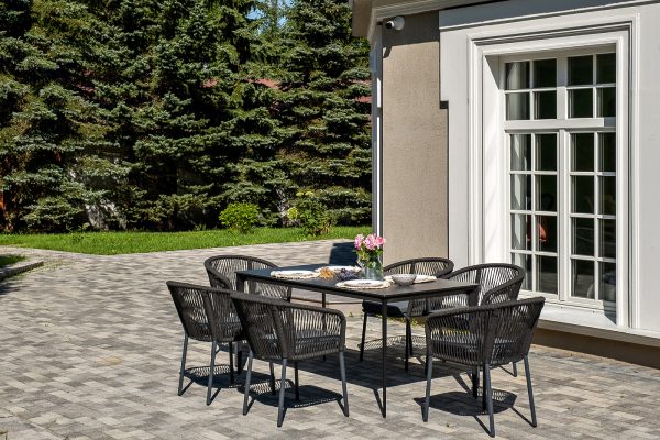 "Малага" обеденная группа на 6 персон со стульями "Марсель", каркас темно-серый, роуп темно-серый — изображение 5