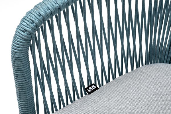 "Марсель" стул плетеный из роупа, каркас алюминий светло-серый (RAL7035) муар, роуп бирюзовый круглый, ткань светло-серая — изображение 5