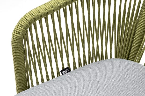 "Марсель" стул плетеный из роупа, каркас алюминий светло-серый (RAL7035) шагрень, роуп салатовый меланж круглый, ткань светло-серая — изображение 5