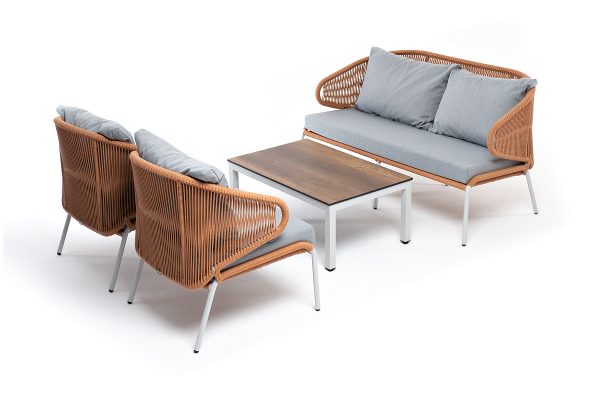 "Милан" лаунж-зона 4-местная плетеная из роупа (веревки), каркас алюминиевый светло-серый, роуп оранжевый меланж — изображение 4