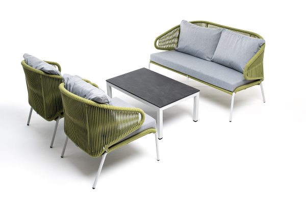 "Милан" лаунж-зона 4-местная плетеная из роупа (веревки), каркас алюминиевый светло-серый, роуп салатовый меланж — изображение 4