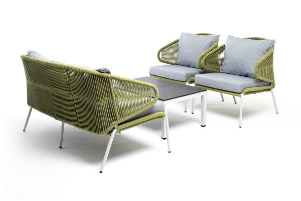 "Милан" лаунж-зона 4-местная плетеная из роупа (веревки), каркас алюминиевый светло-серый, роуп салатовый меланж — изображение 5