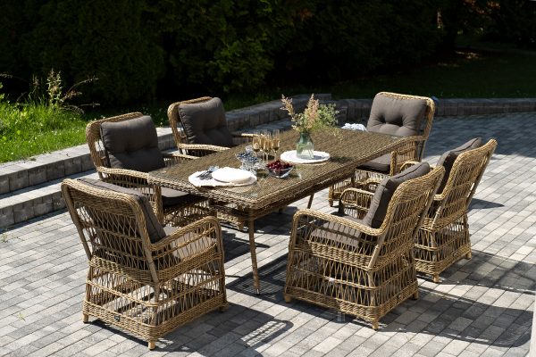 "Цесена" обеденная группа плетеная из искусственного ротанга, цвет соломенный — изображение 4