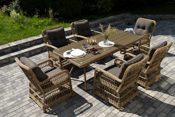 "Цесена" обеденная группа плетеная из искусственного ротанга, цвет соломенный — изображение 5