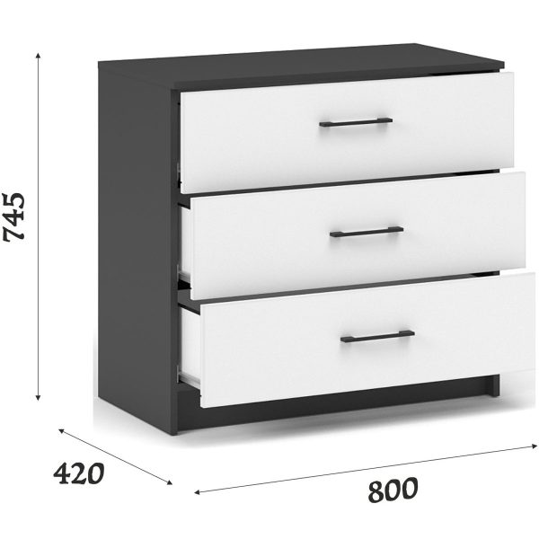 Комод «Чикаго» 3ящ Антрацит/Белый — изображение 3