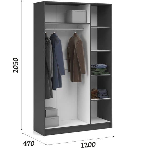 Шкаф «Чикаго» 3д (с зеркалом) Антрацит/Белый — изображение 3